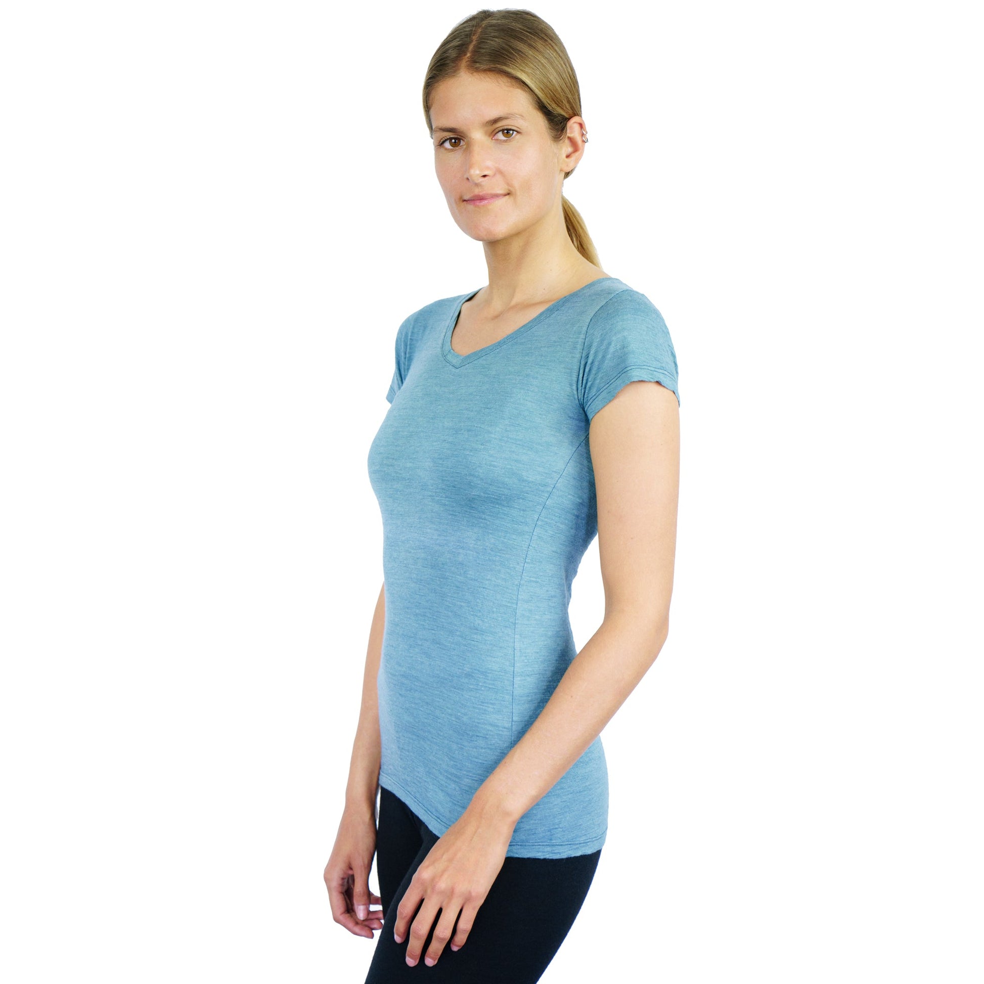 Women's Alpaca Wool Shirt: 160 Ultralight V-Neck color Natural Turquoise