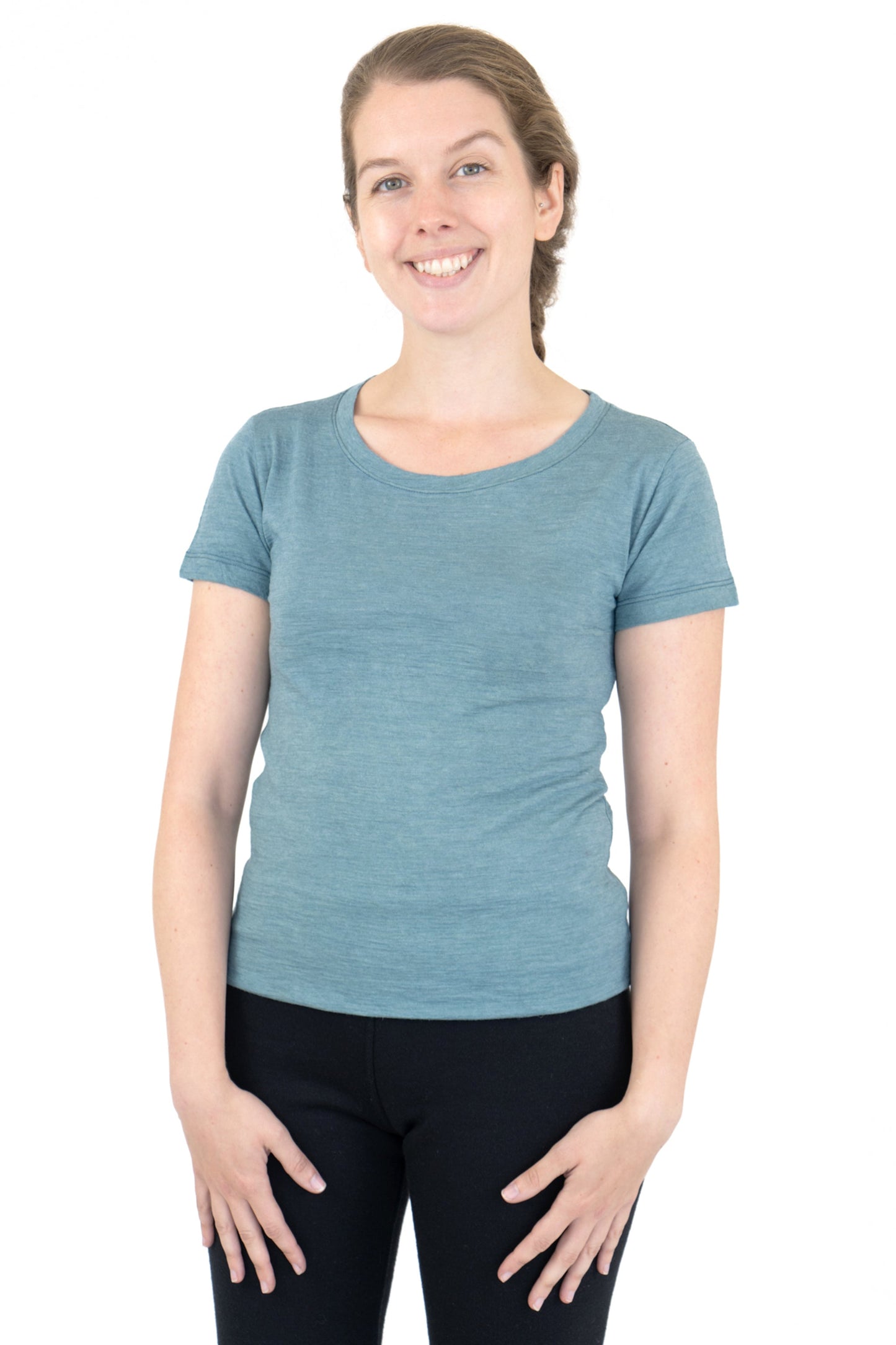 Women's Alpaca Wool T-Shirt: 160 Ultralight Crew Neck color Natural Turquoise