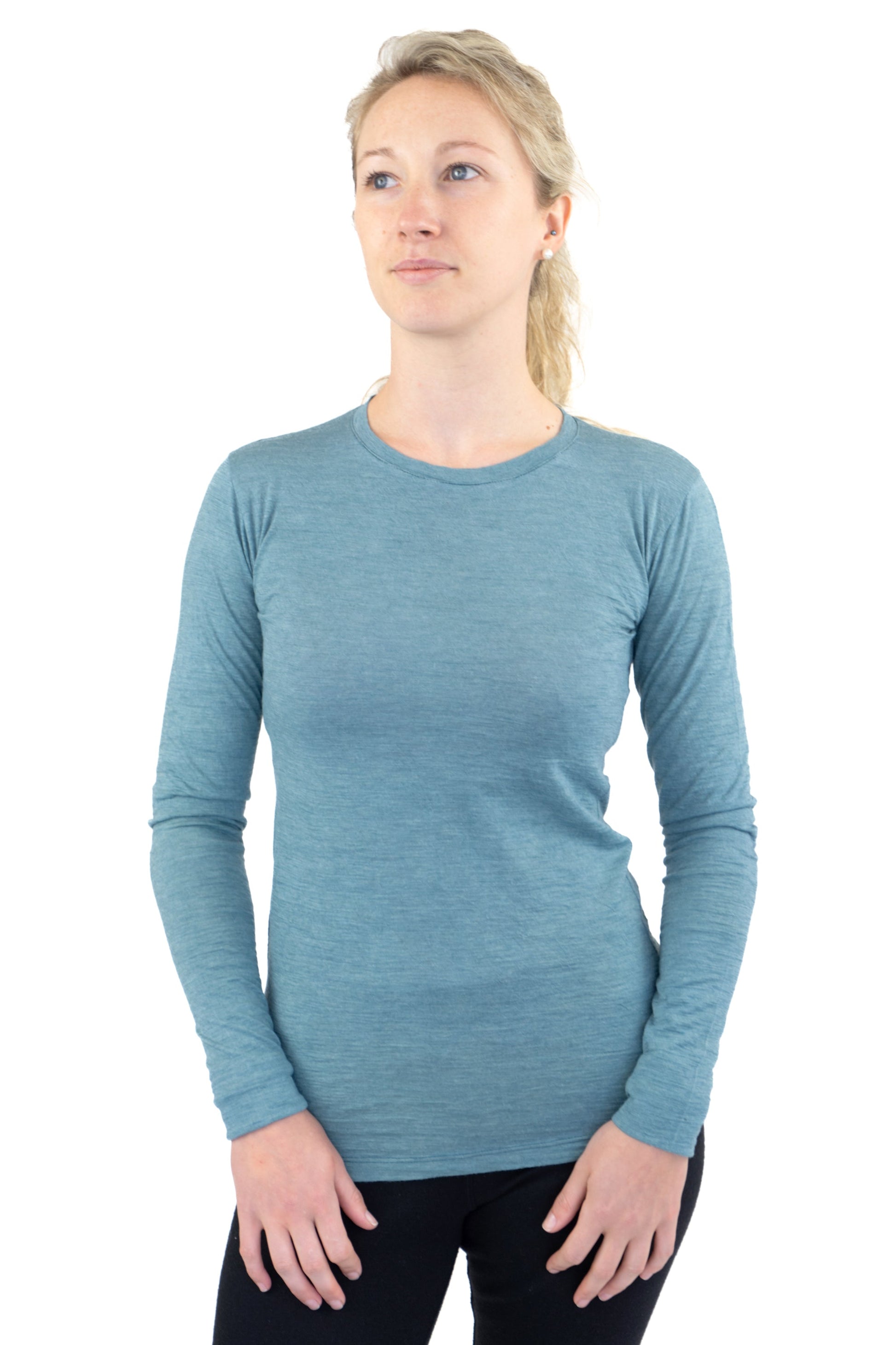 Women's Alpaca Wool Long Sleeve Shirt: 160 Ultralight color Natural Turquoise