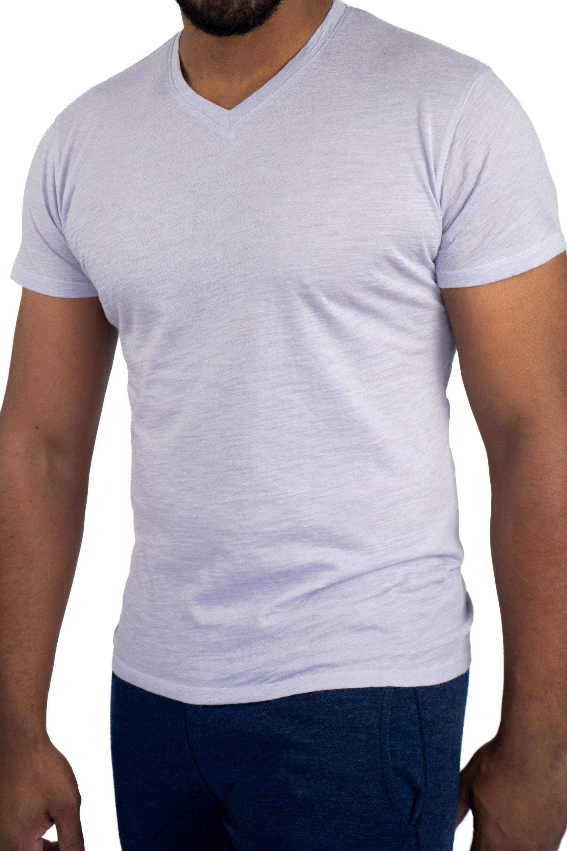 Men's Alpaca Wool Shirt: 160 Ultralight V-Neck color Lilac