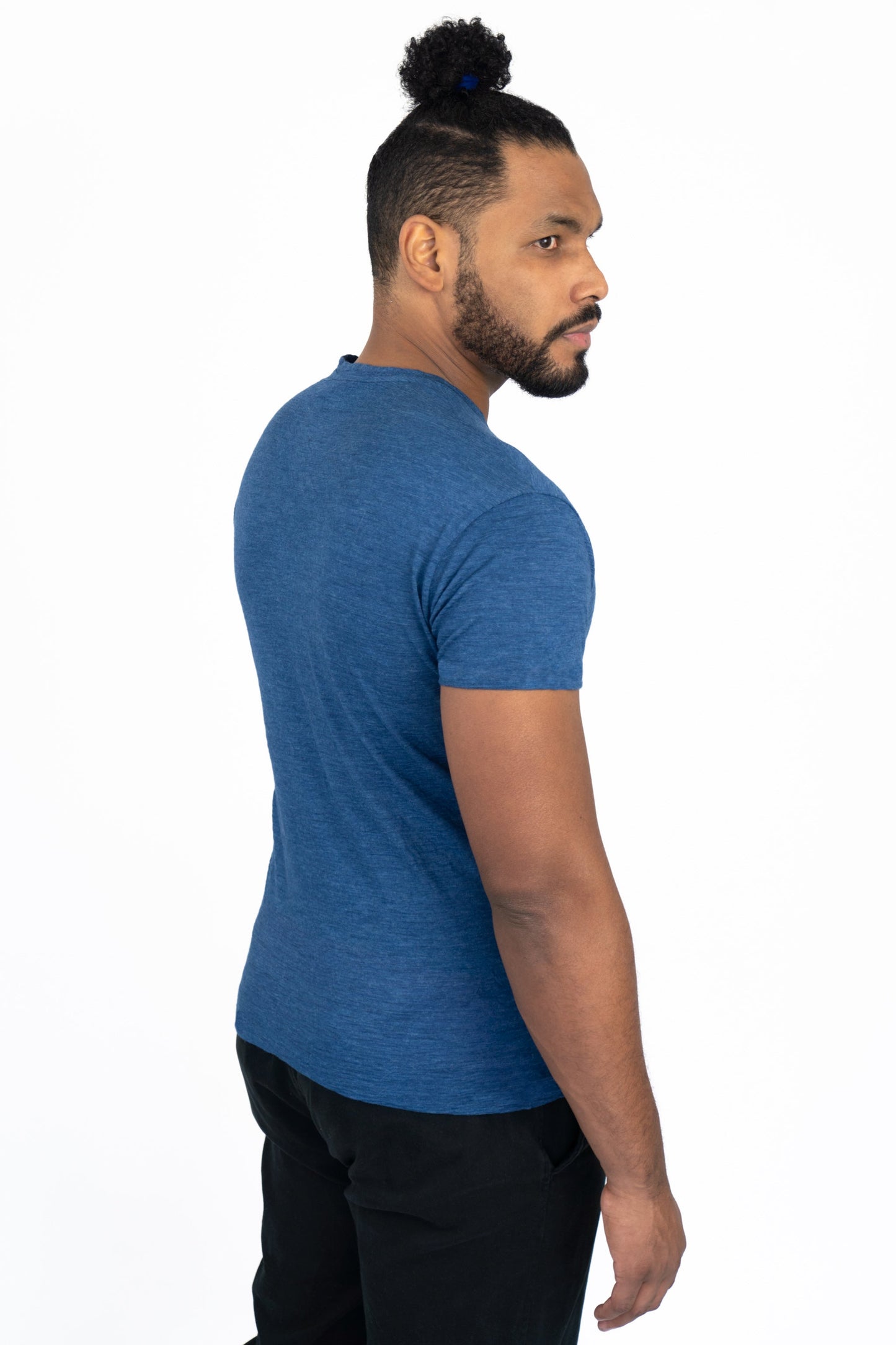 Men's Alpaca Wool Shirt: 160 Ultralight V-Neck color Natural Blue