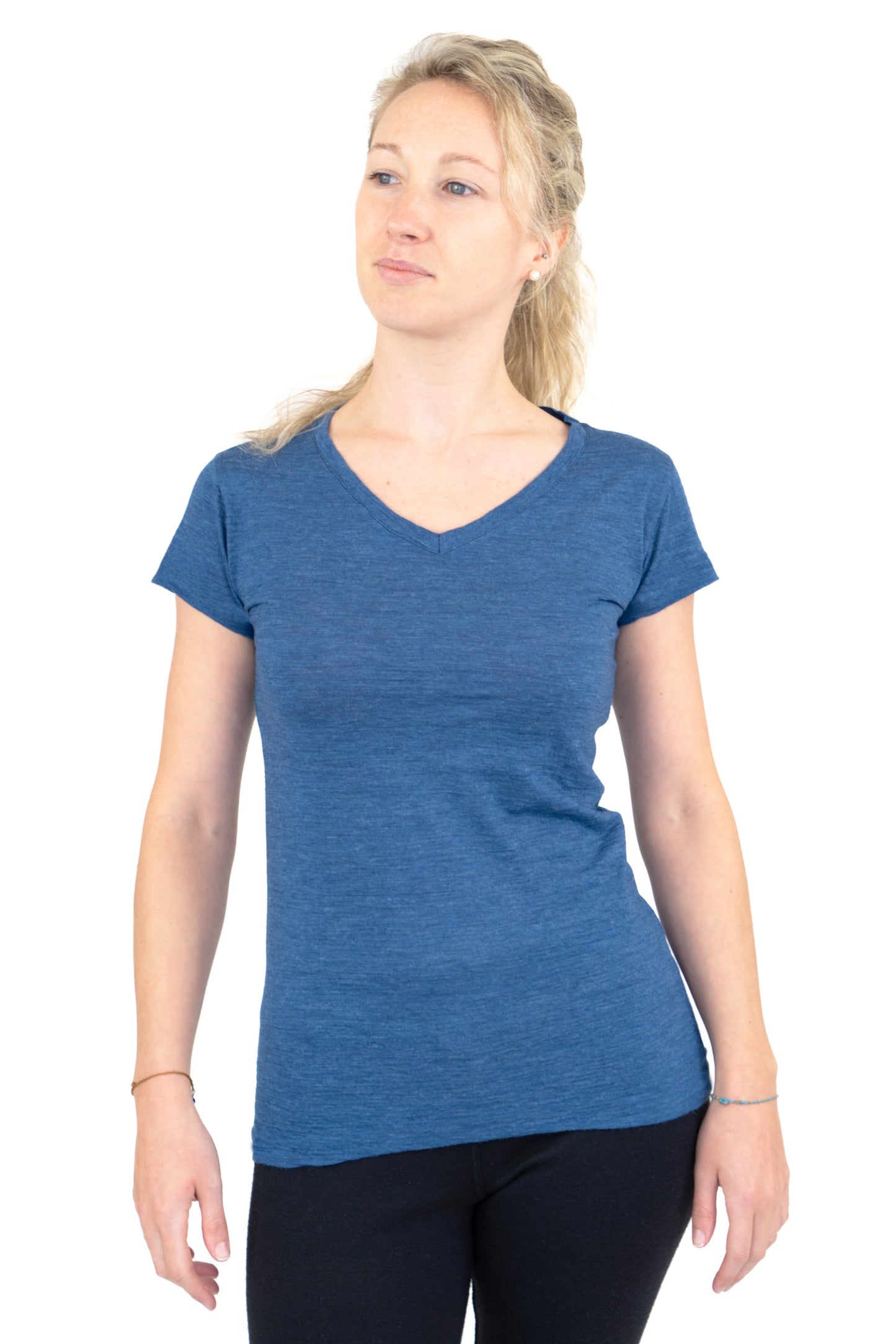 Women's Alpaca Wool Shirt: 160 Ultralight V-Neck color Natural Blue