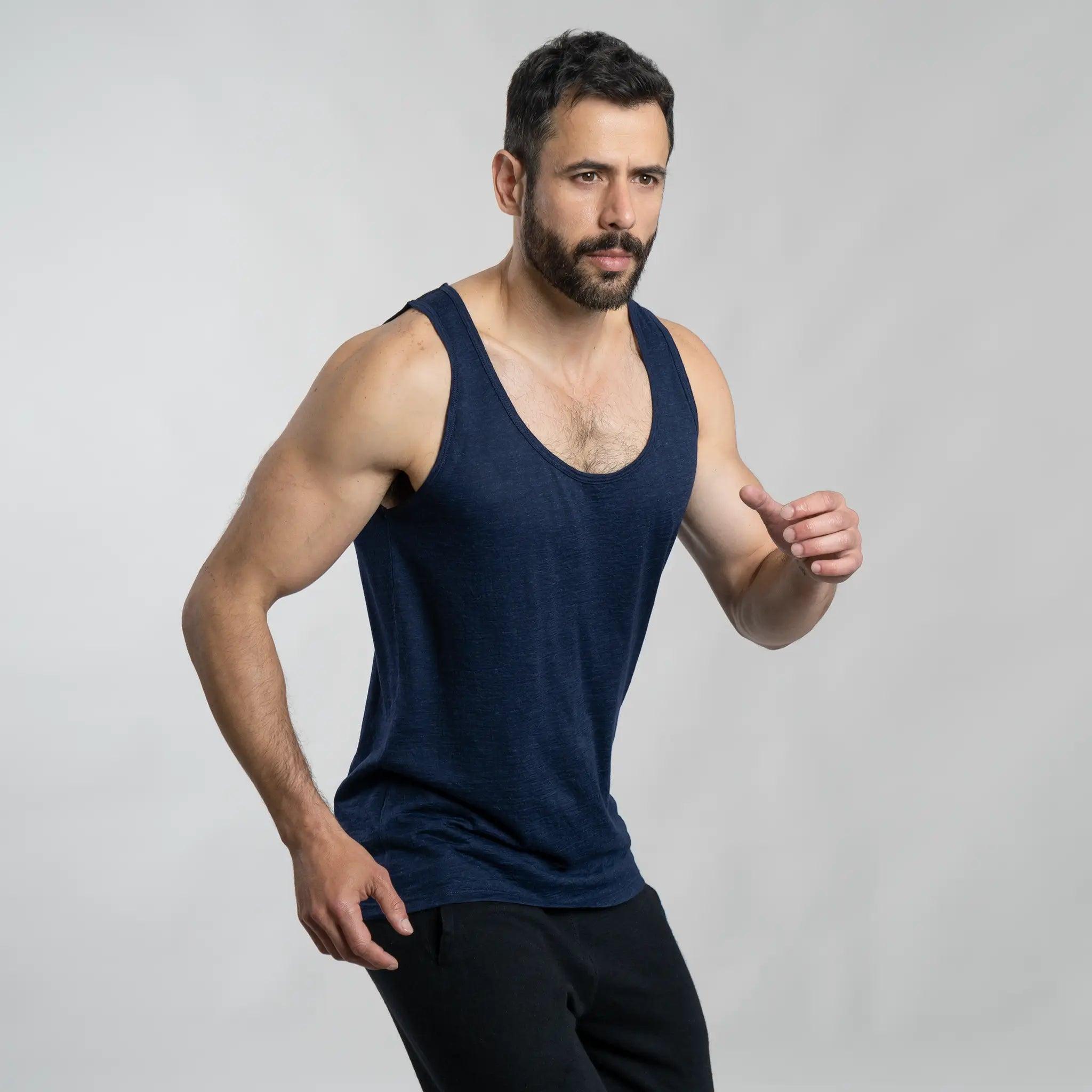 mens 100 alpaca wool tank top ultralight color navy blue