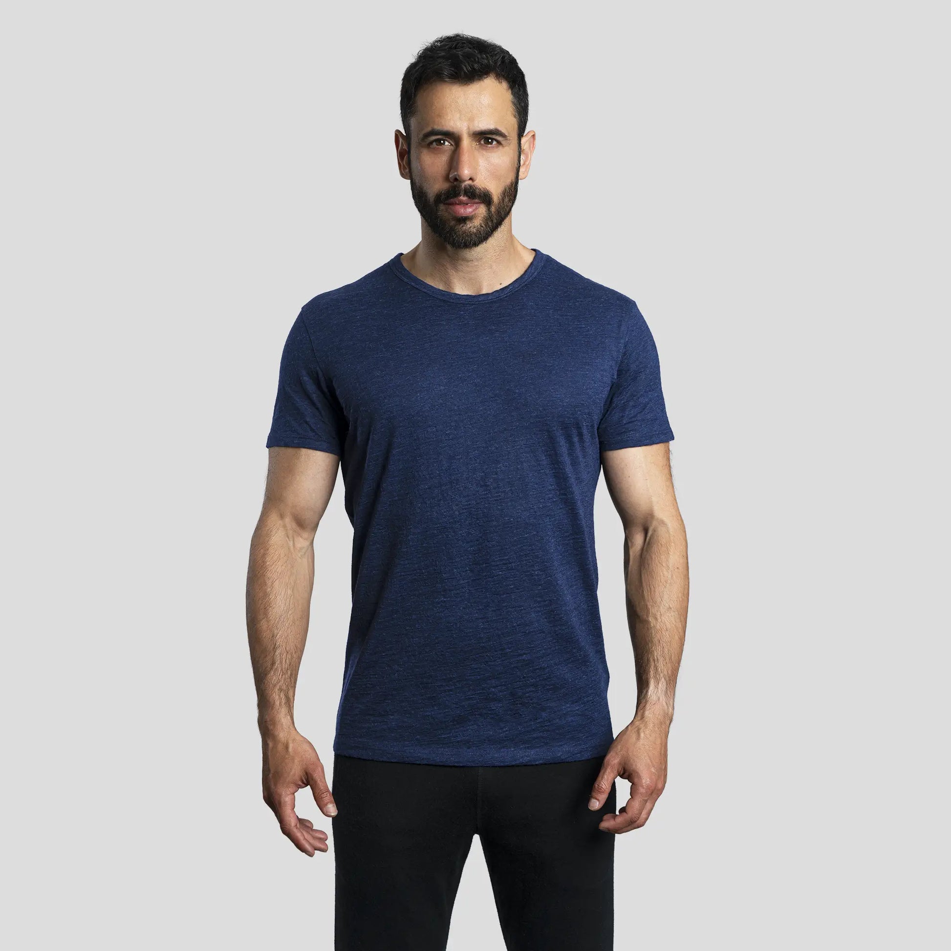 Men's Alpaca Wool T-Shirt: 160 Ultralight Crew Neck color Navy Blue