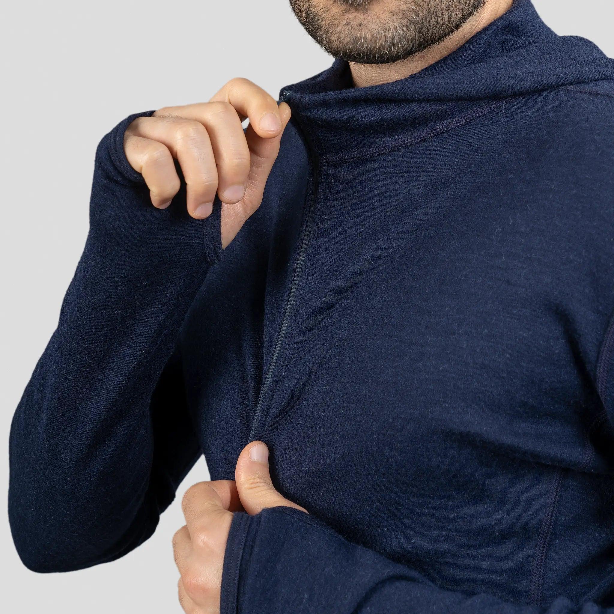 mens fast drying baselayer hoodie halfzip color  navy blue