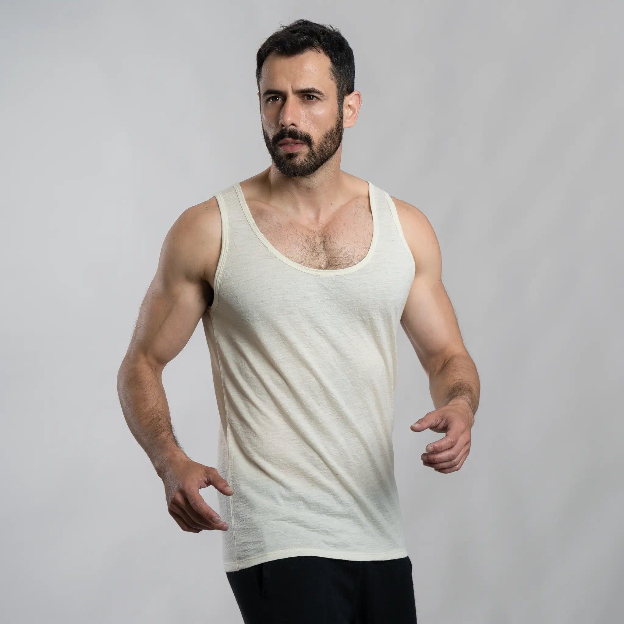 mens functional tank top ultralight color natural white