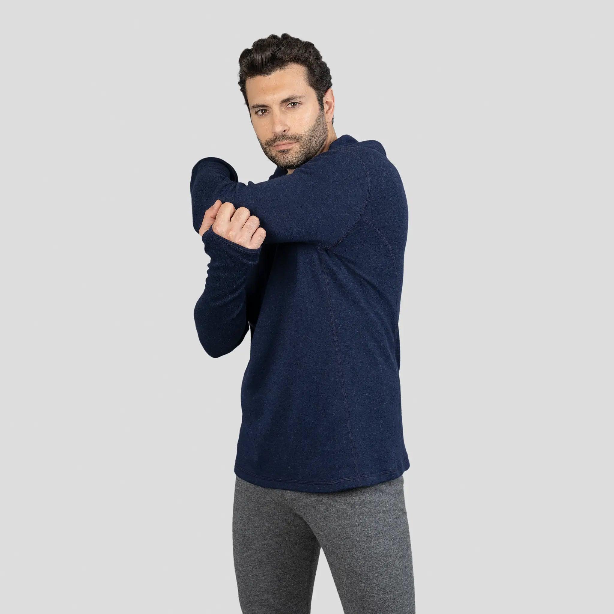 mens low impact dye baselayer hoodie halfzip color navy blue