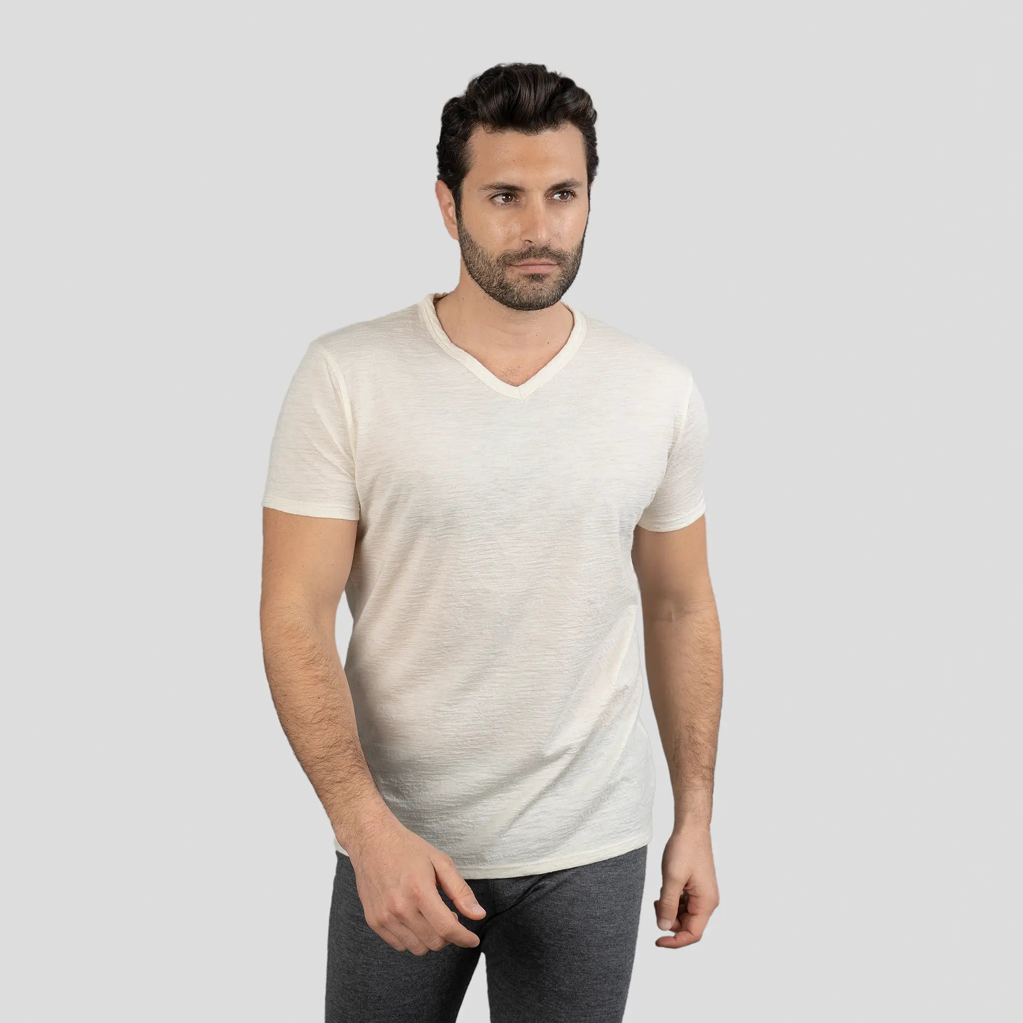 mens most sustainable vneck tshirt color natural white