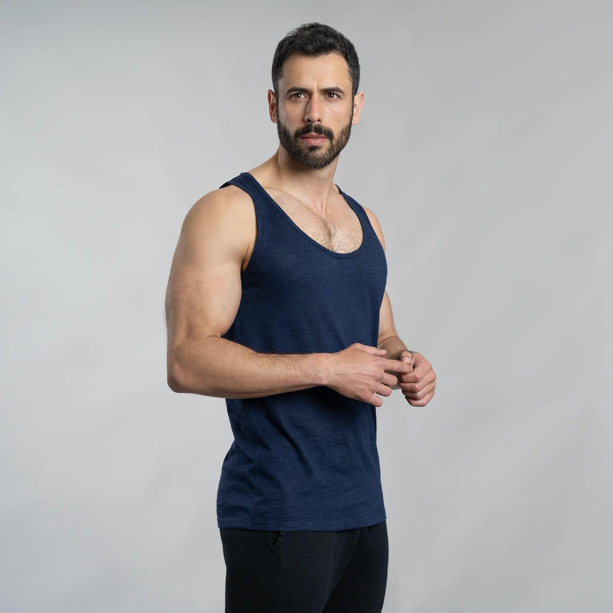 mens single origin tank top ultralight color navy blue