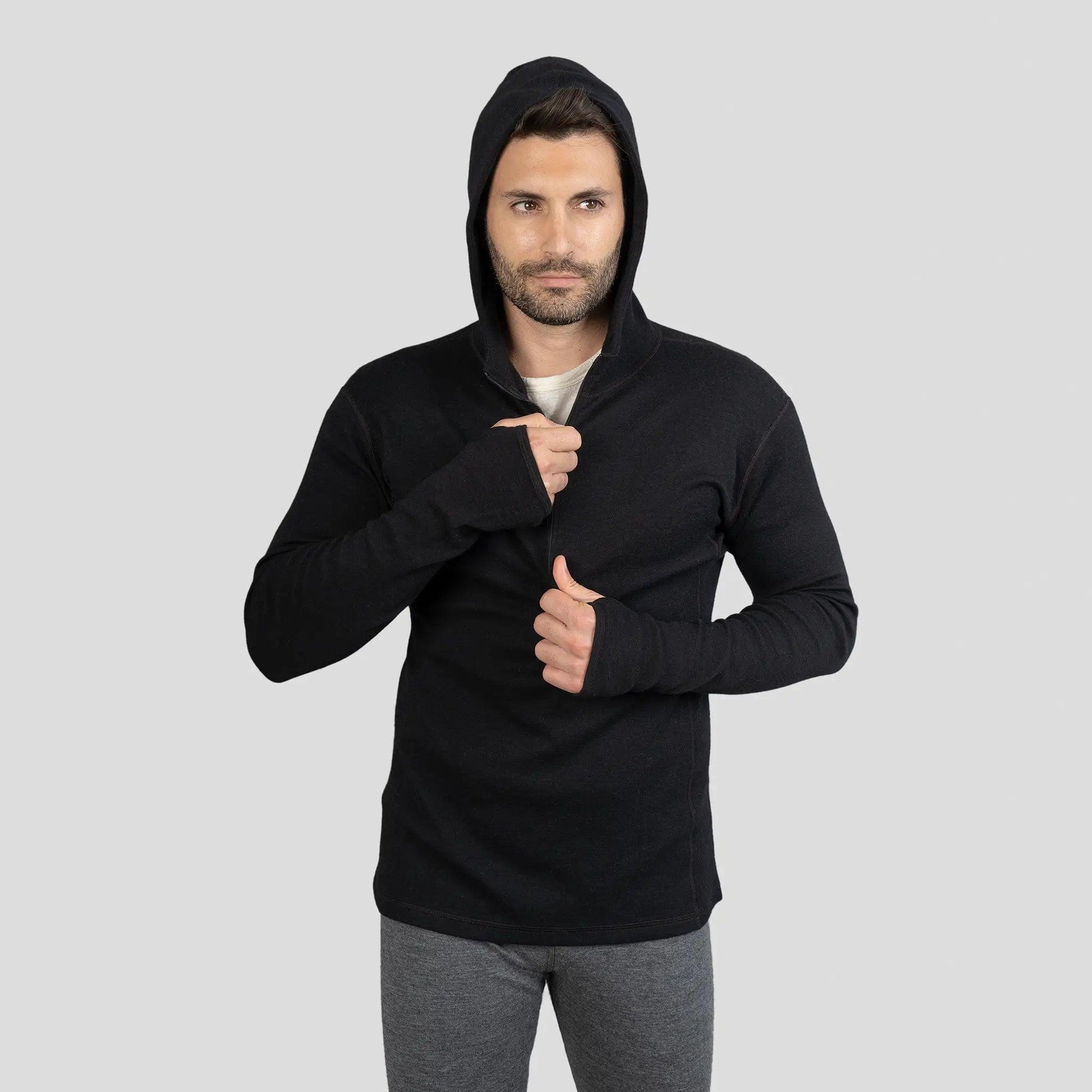 Men s Alpaca Wool Half Zip Hoodie 300 Lightweight Arms of Andes