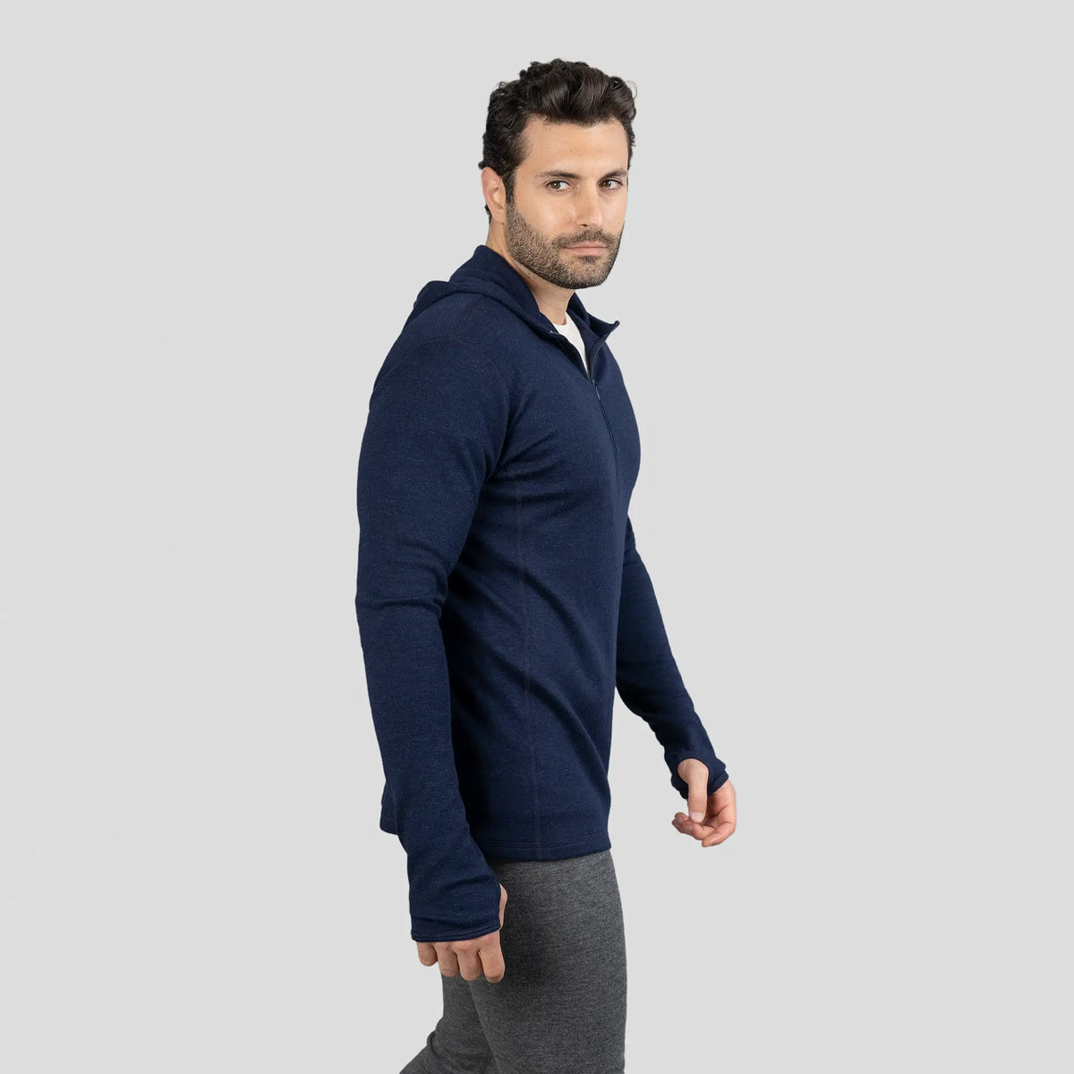 mens temperature regulate baselayer hoodie halfzip color navy blue