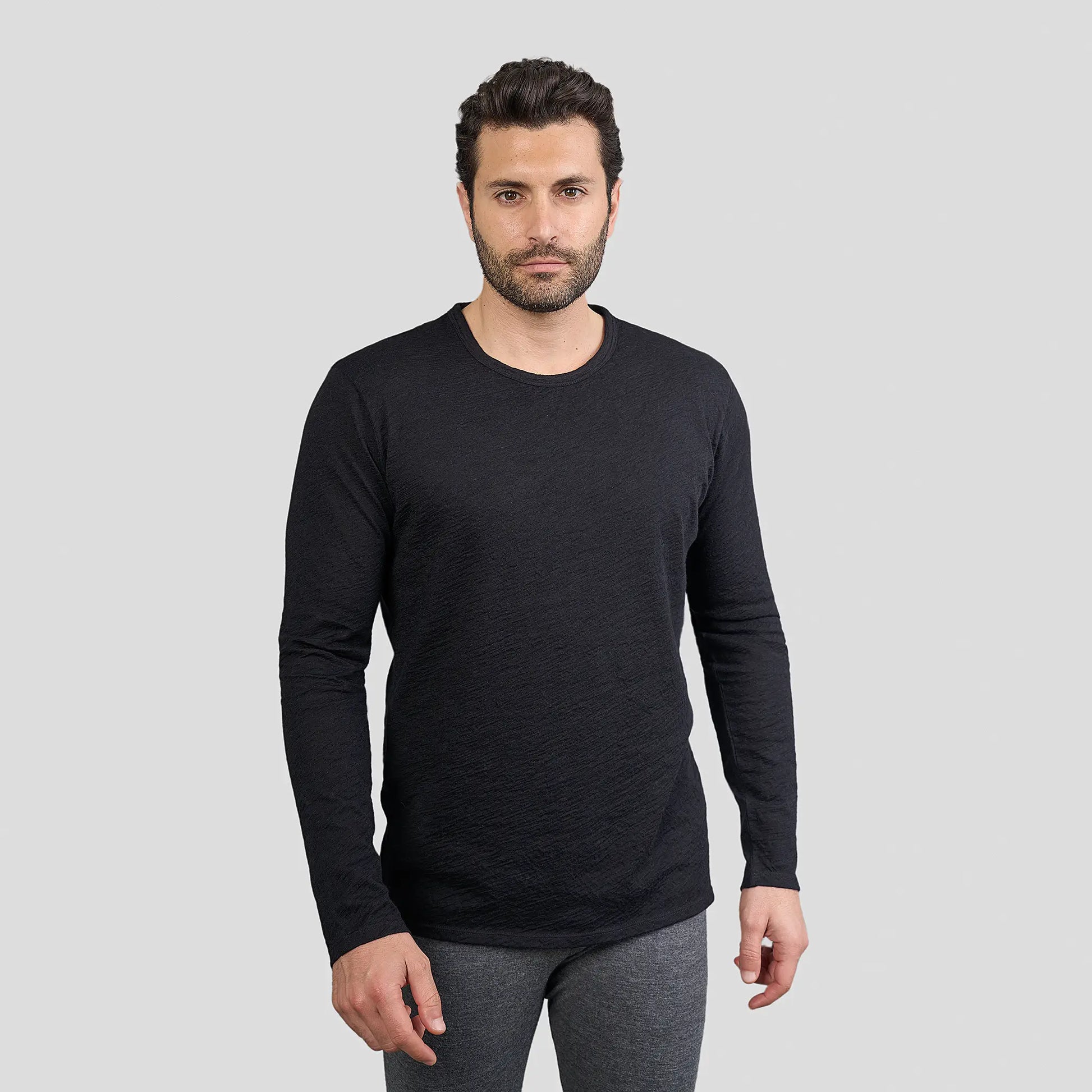 Men's Alpaca Wool Long Sleeve Shirt: 160 Ultralight color Black