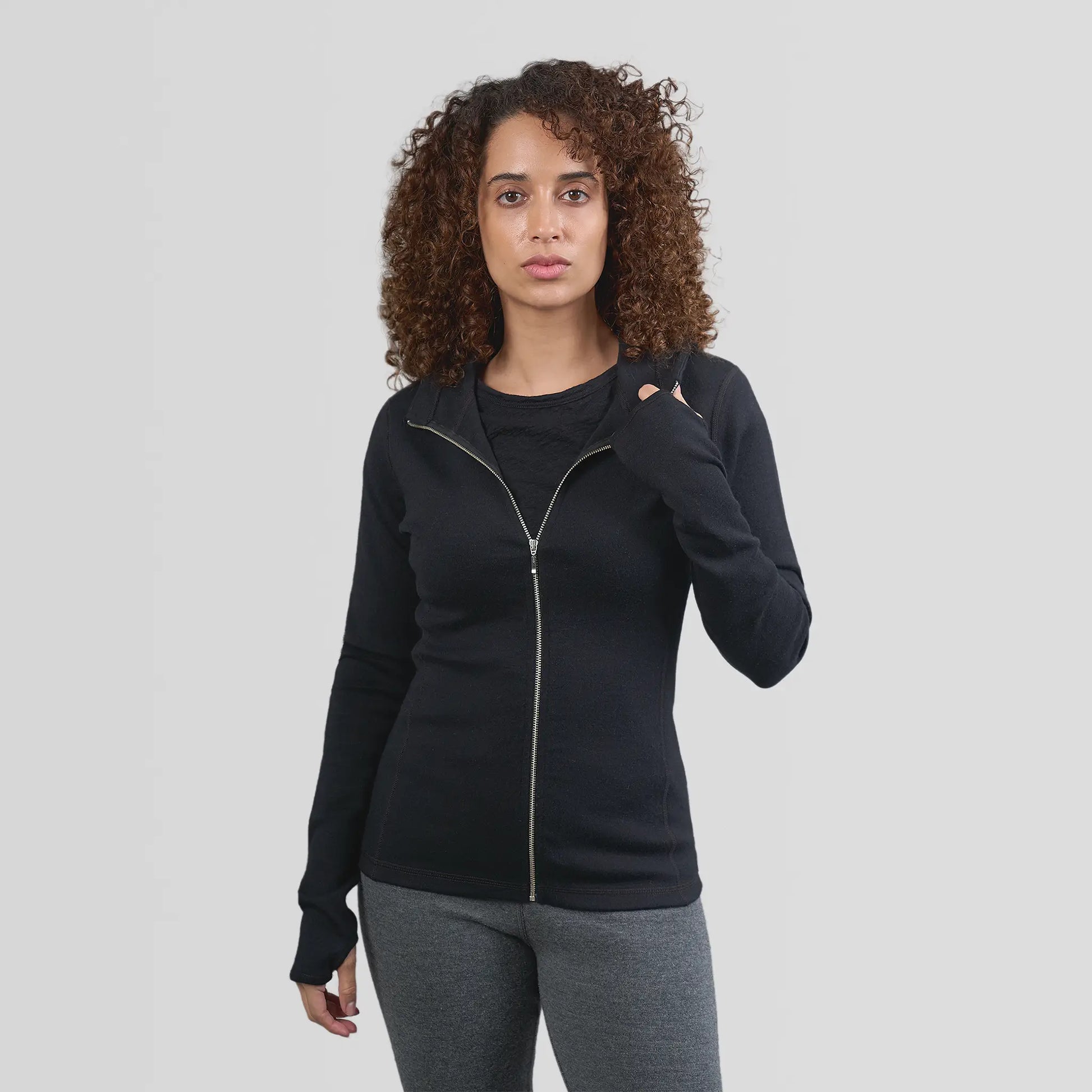 Women's Alpaca Wool Full-Zip Hoodie Jacket: 420 Midweight