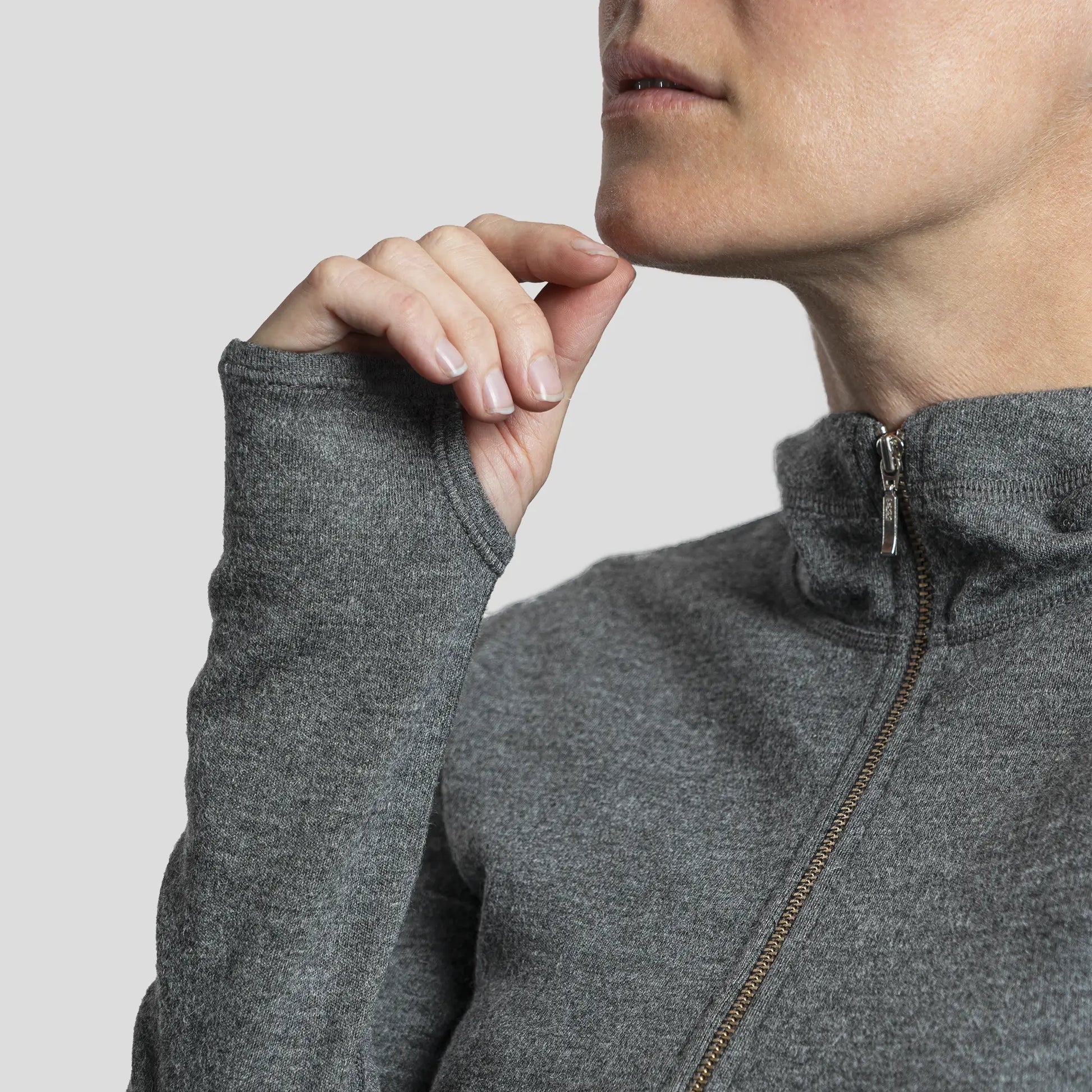 womens alpaca fiber hoodie jacket full zip color gray