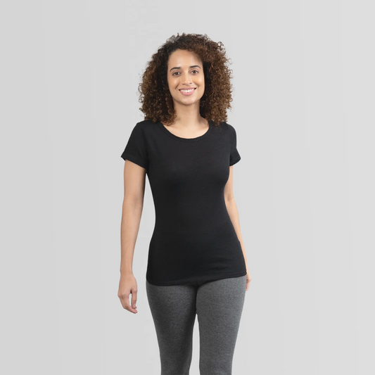 womens antibacterial tshirt crew neck color black
