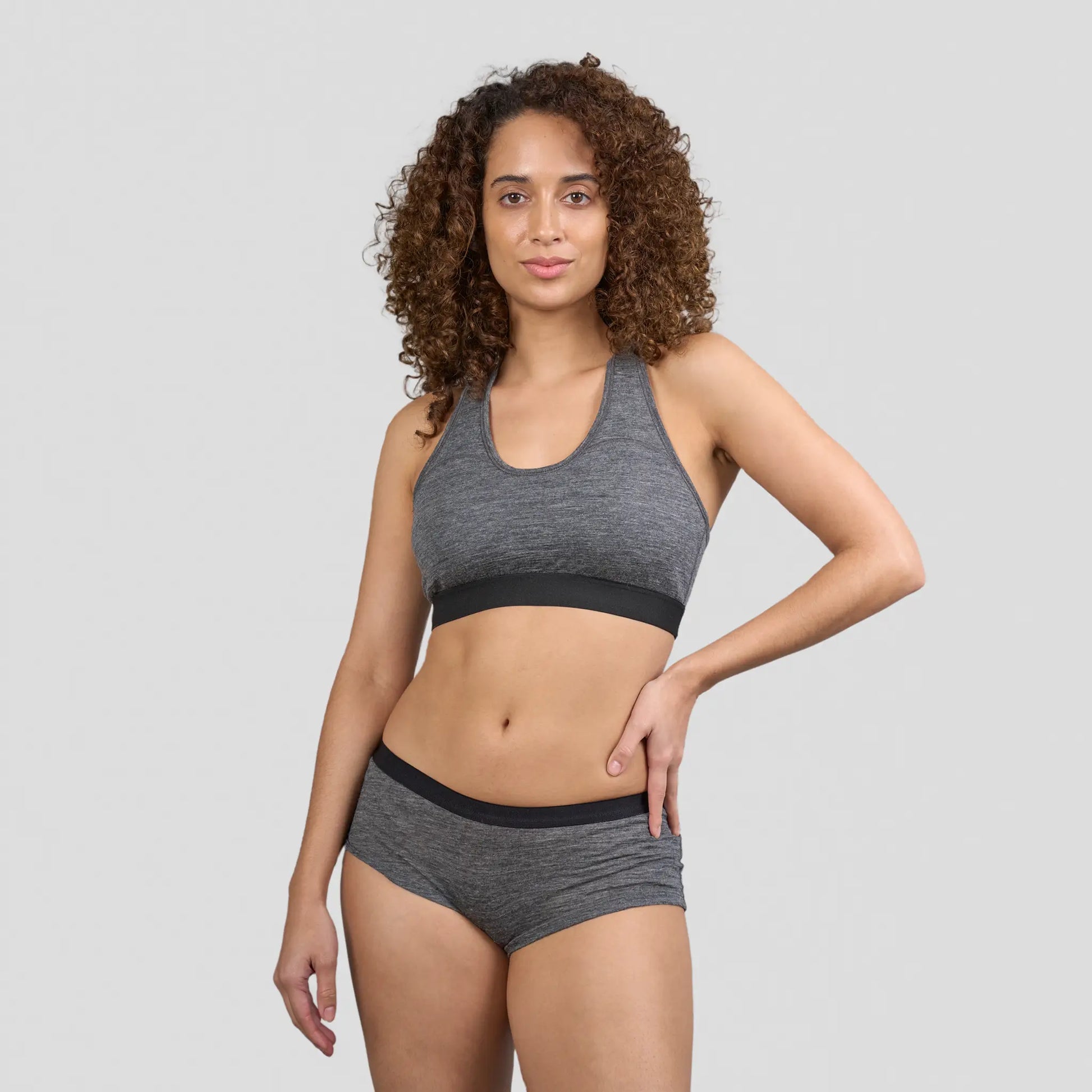 Urban Threads seamless long sleeve sports crop top in charcoal