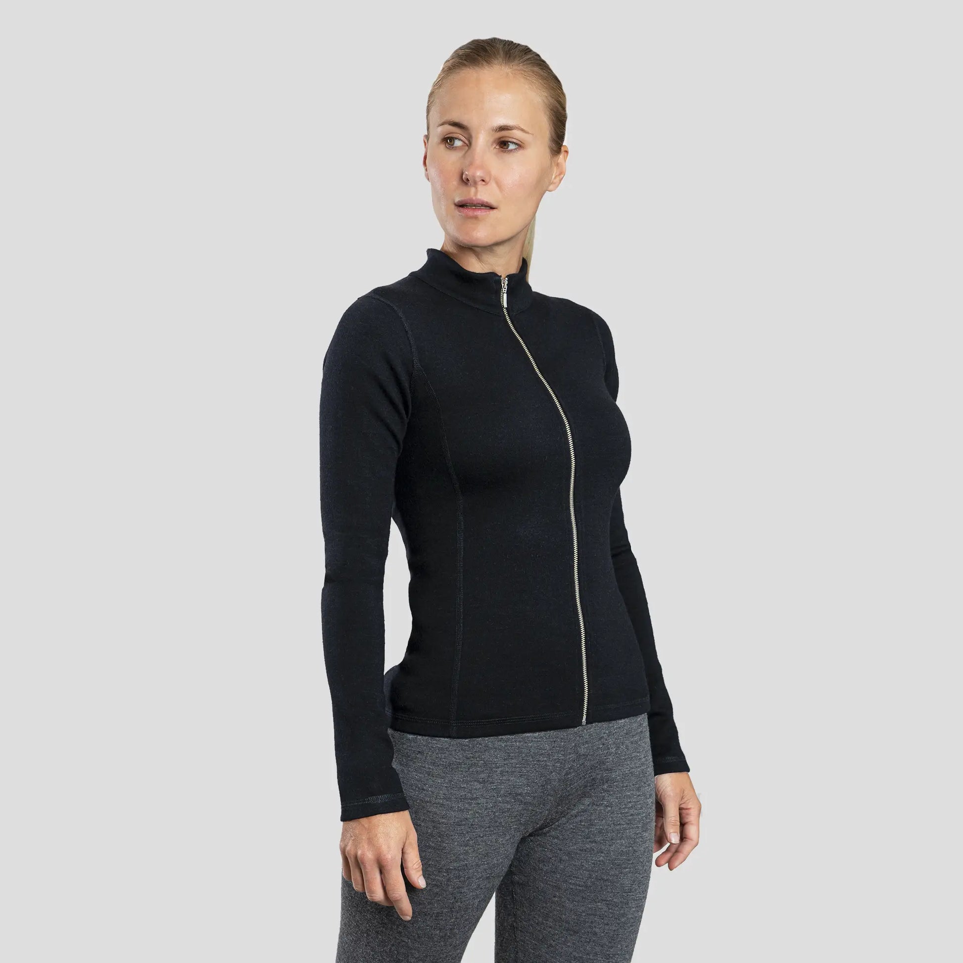 womens most sustainable jacket full zip color black