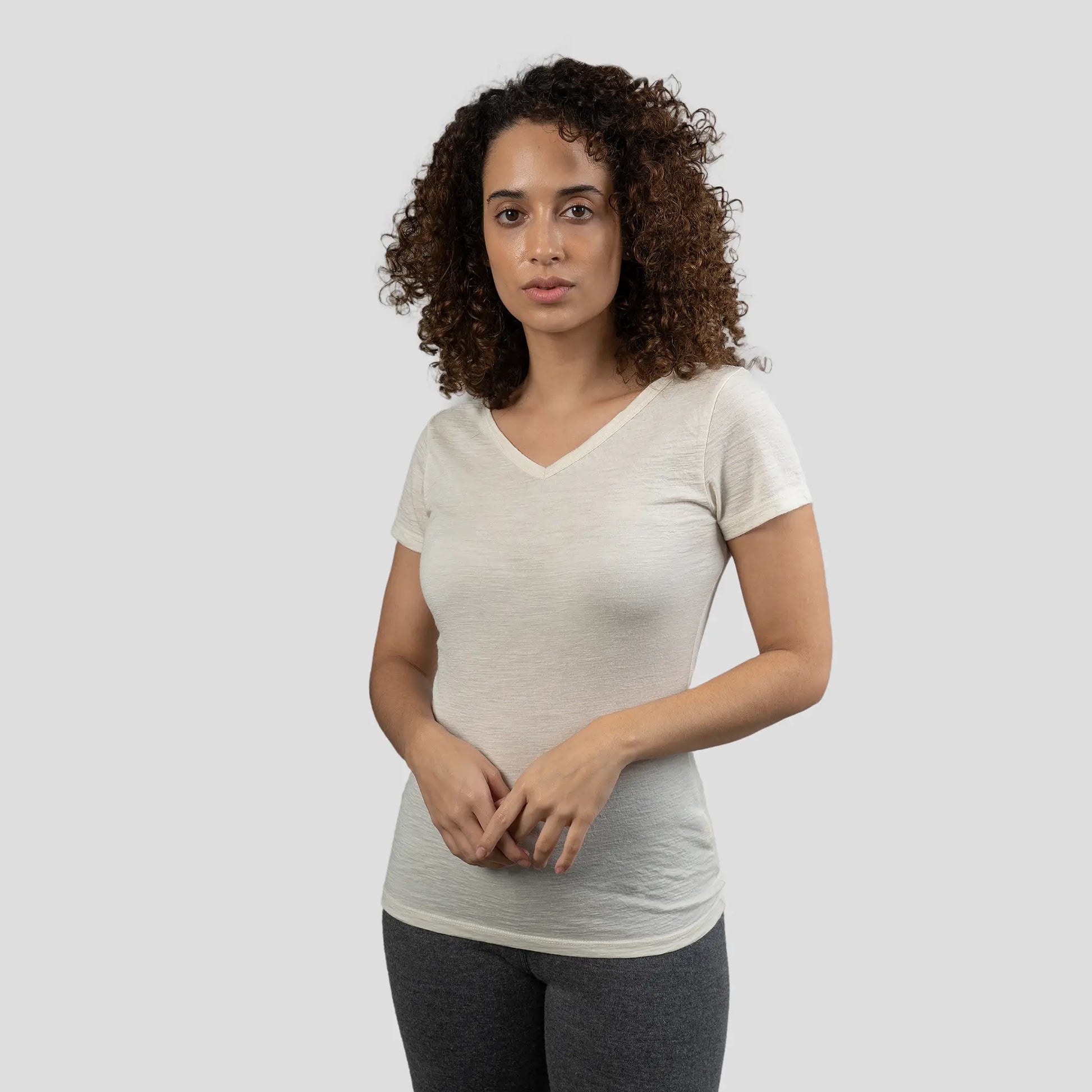 Women's Alpaca Wool Shirt: 160 Ultralight V-Neck color Natural White