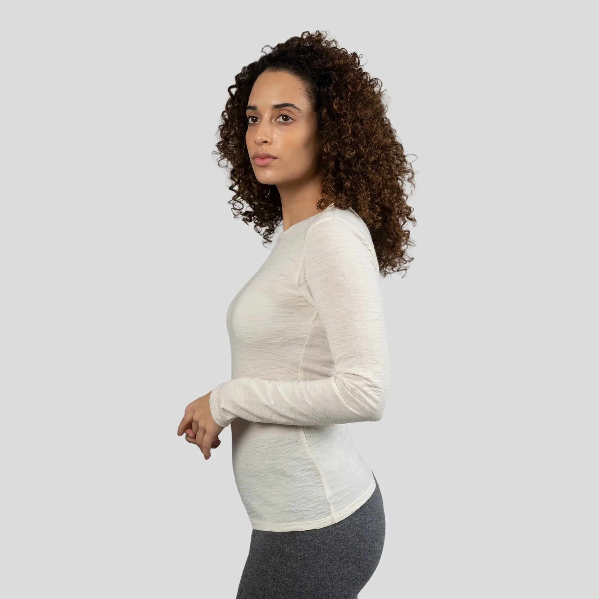 Women's Alpaca Wool Long Sleeve Shirt: 160 Ultralight color Natural White