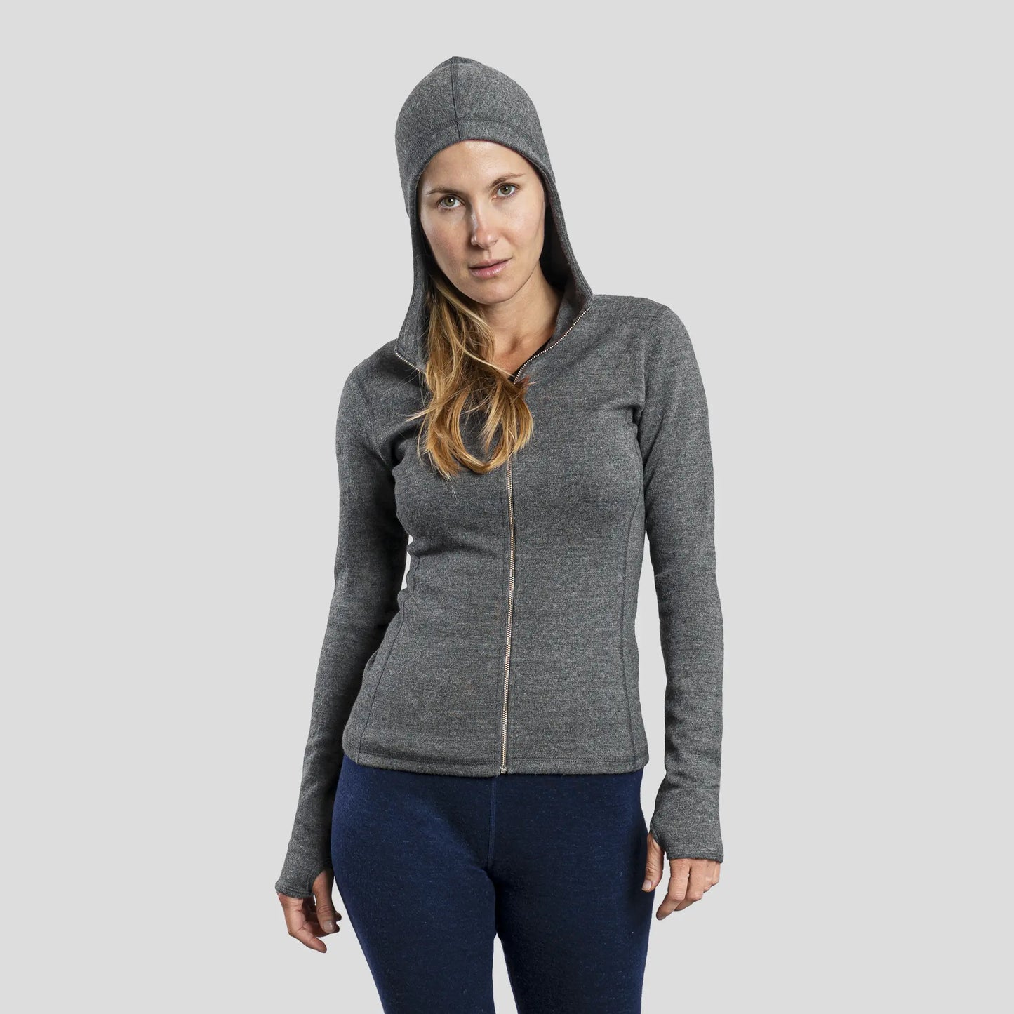 womens wind protection hoodie jacket full zip color gray